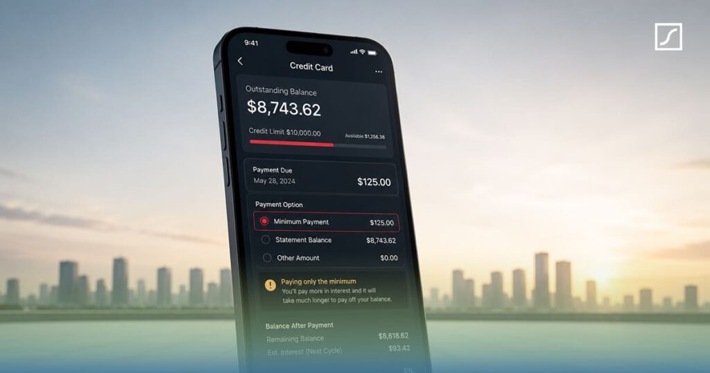 Credit card bill showing a minimum payment amount.