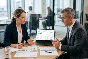 Business dashboard displaying customer invoices, payment status, and outstanding receivables.